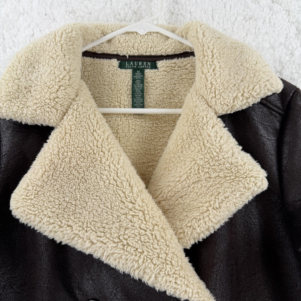 Lauren Ralph Lauren Coat Womens Medium Brown Faux Leather Shearling‎ Pea Coat - Picture 4 of 10